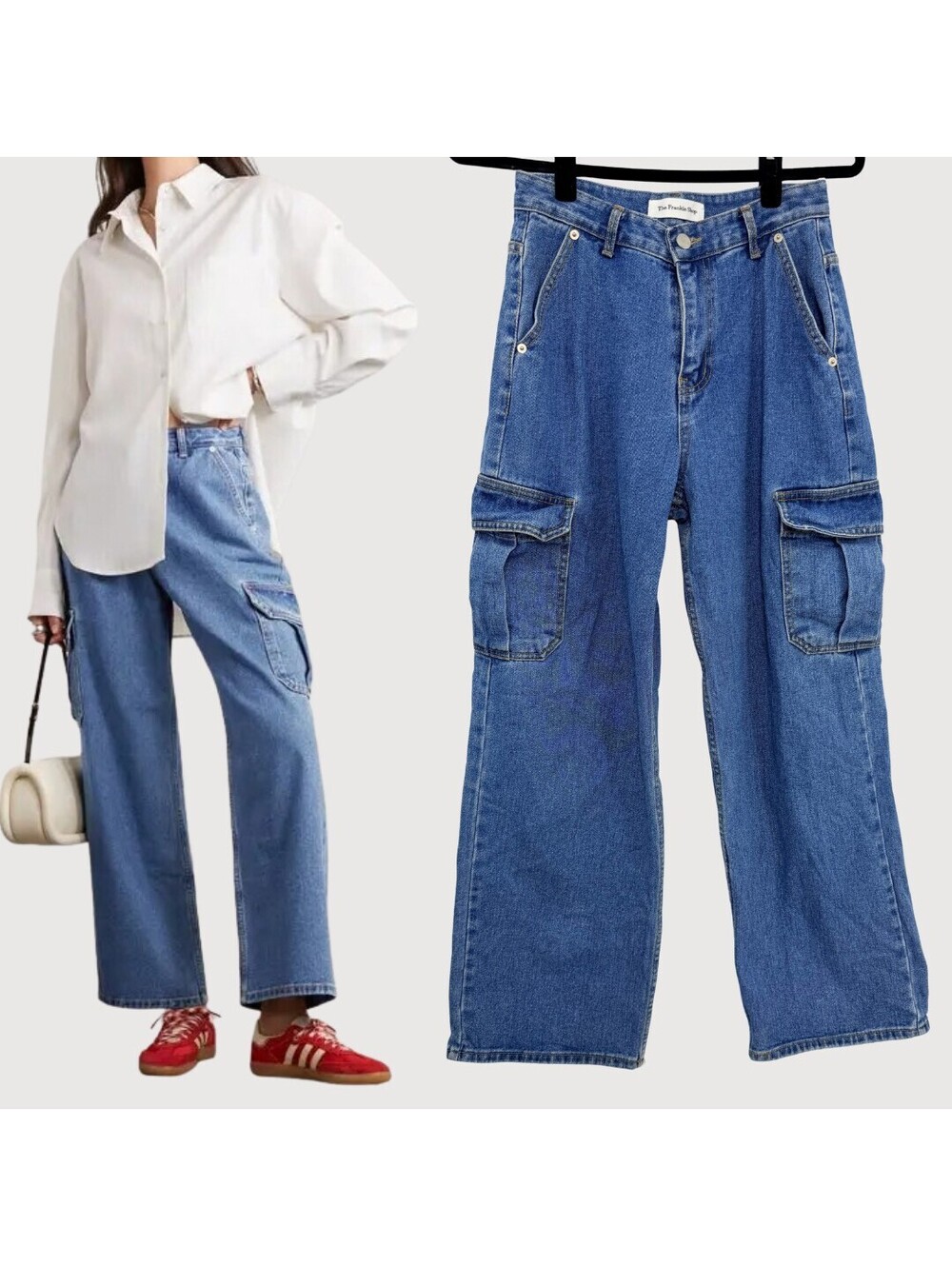 The Frankie Shop Kai High Rise Wide Leg Cargo Jeans S